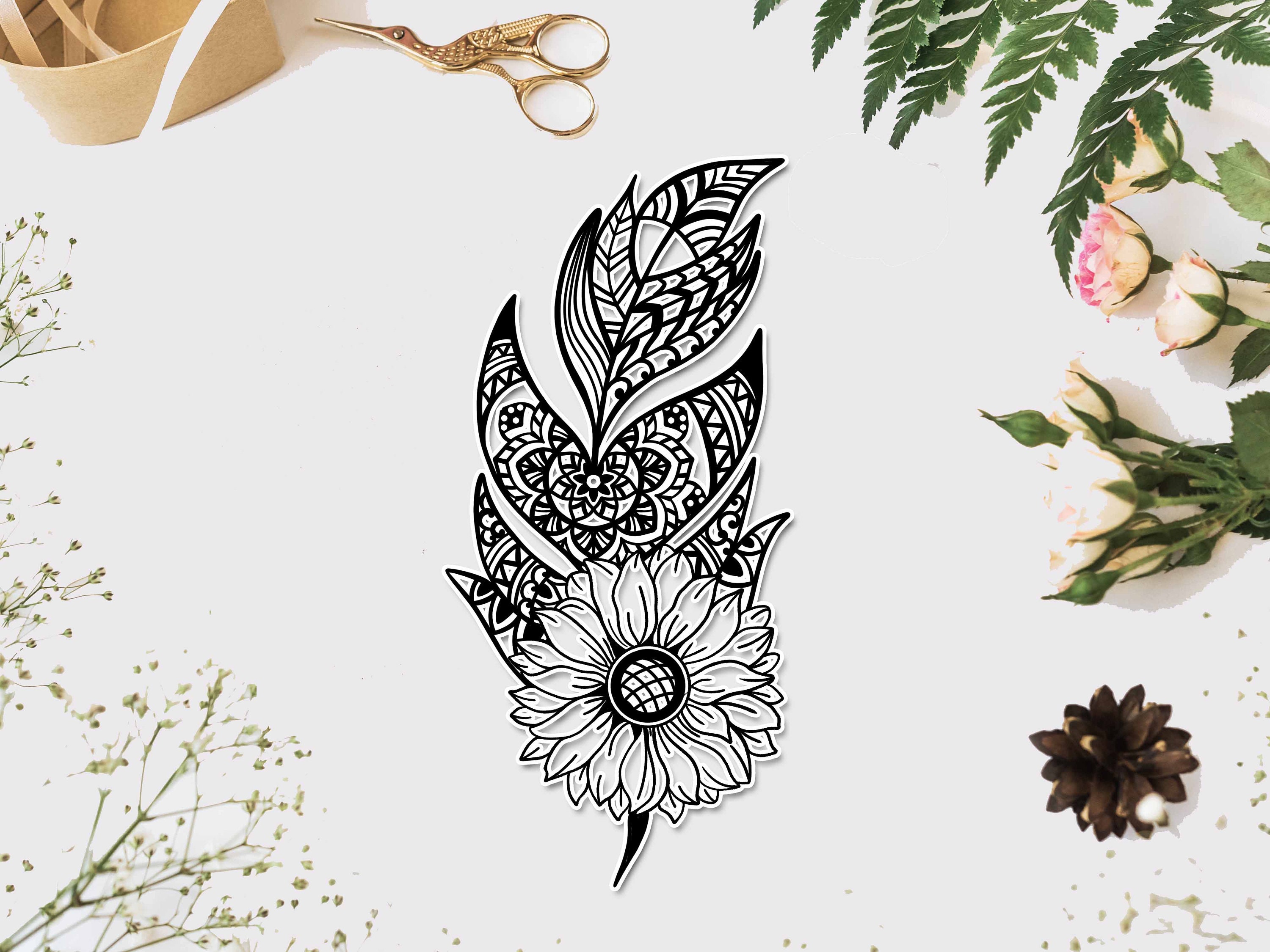 Download Feather Svg Boho Feather Svg Sunflower Feather Mandala Etsy