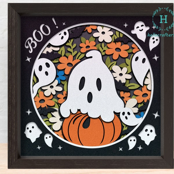 3D CUTE BOO Svg, BOO Halloween Shadow Box Svg, Cricut Files, Cardstock Svg, Silhouette Files - HelloCrafterSvg