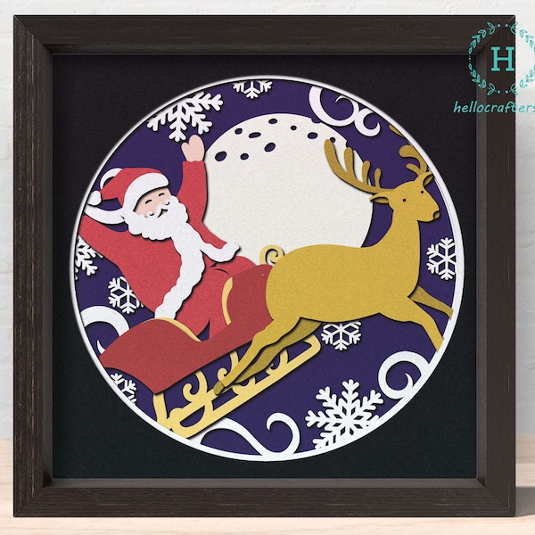 3D SLEIGH SANTA, Christmas Shadow Box Svg, Cricut Files, Cardstock Svg, Silhouette Files - HelloCrafterSvg