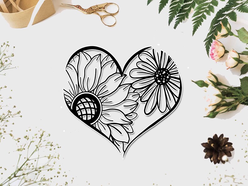 Download Sunflower heart svg Half sunflower svg sunflower heart svg ...