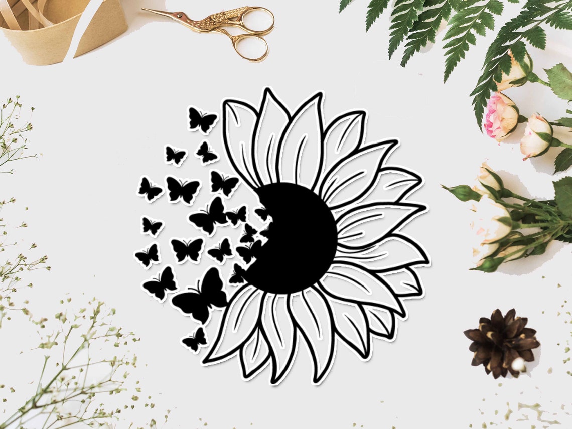 Download Floral Butterfly Sunflower Svg Half floral sunflower svg ...