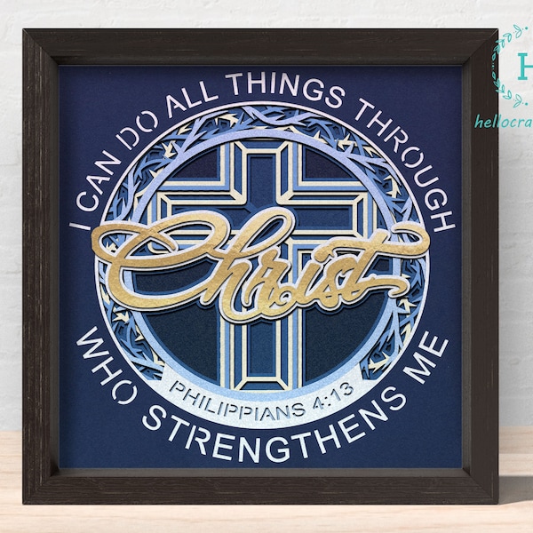 3D CHRISTIAN Svg, 3d Bible Verse Philippians 4:13 Svg, Christian Shadow Box - Cricut Files, Cardstock, Silhouette Files - HelloCrafterSvg