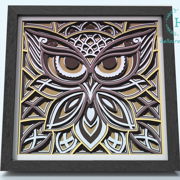 3d Mandala Owl Svg, Owl Shadow Box Cricut Svg - Cricut Files, Cardstock Svg, Silhouette Files - HelloCrafterSvg