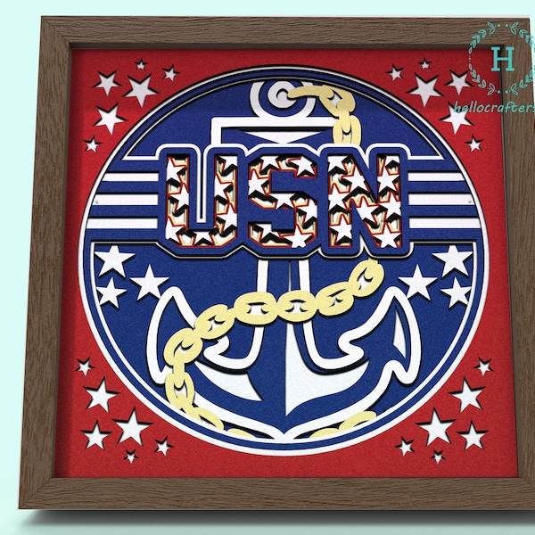 3D USN Svg, USN Shadow Box Svg - Cricut Files, Cardstock Svg, Silhouette Files - HelloCrafterSvg