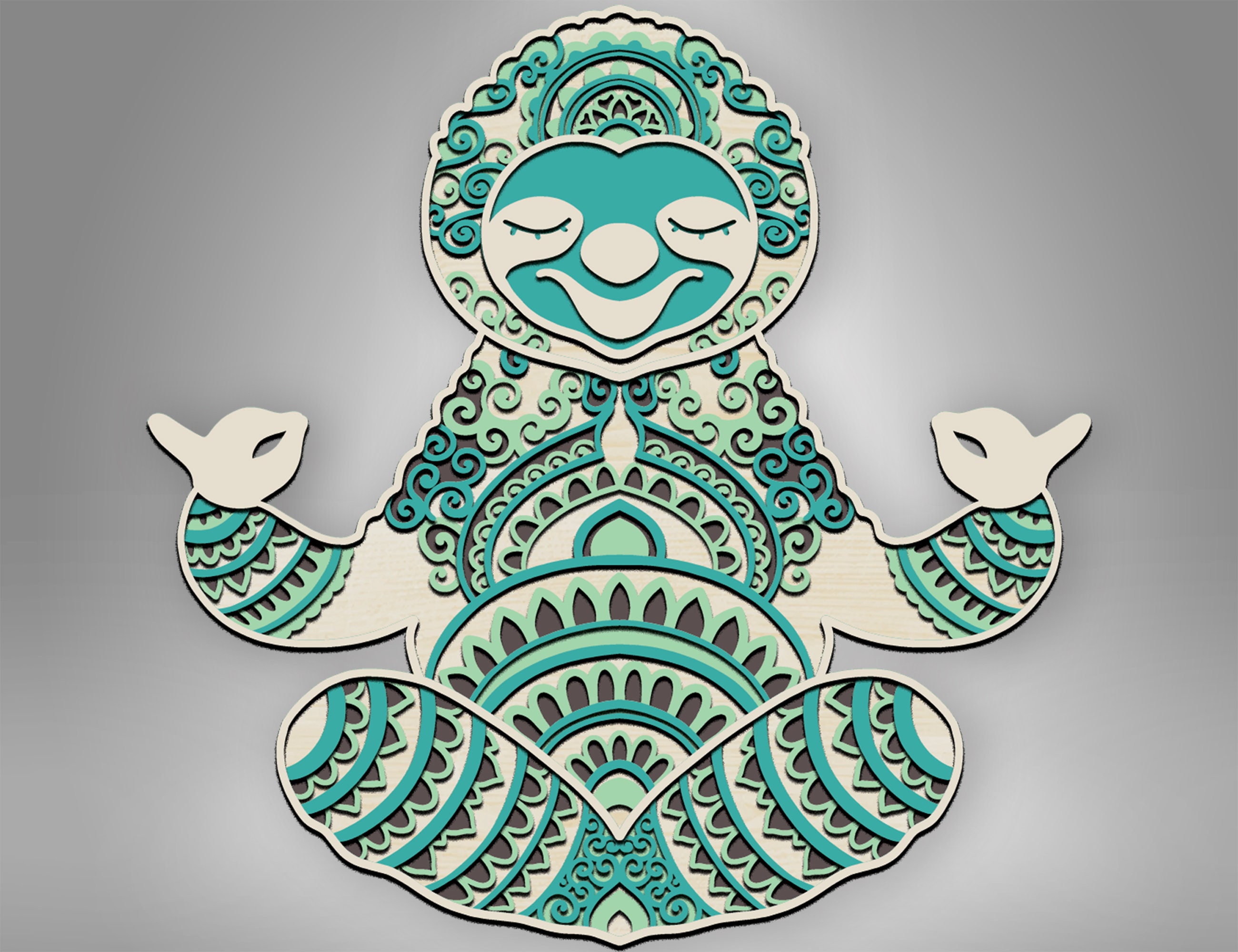 Download Meditating Sloth Layered SVG 3d Meditating Sloth Shadow ...