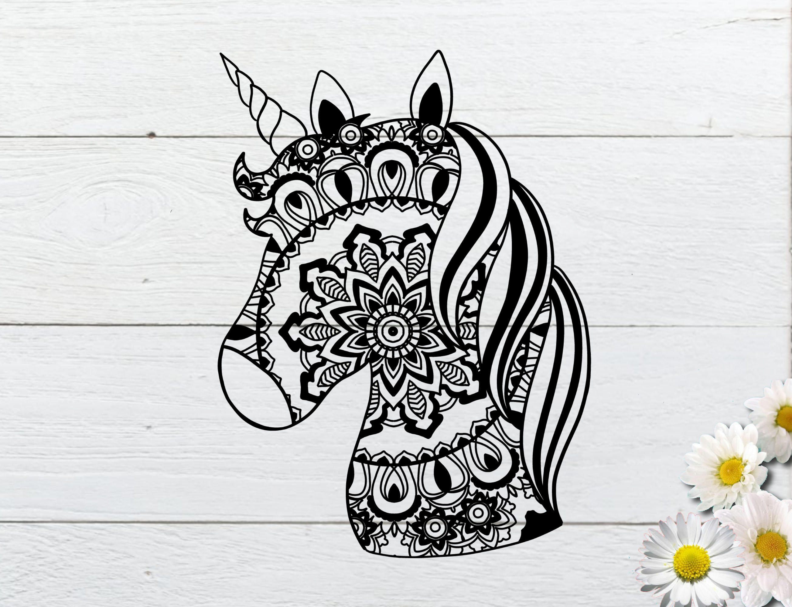 Unicorn Flower MANDALA SVG Unicorn Head Clipart | Etsy
