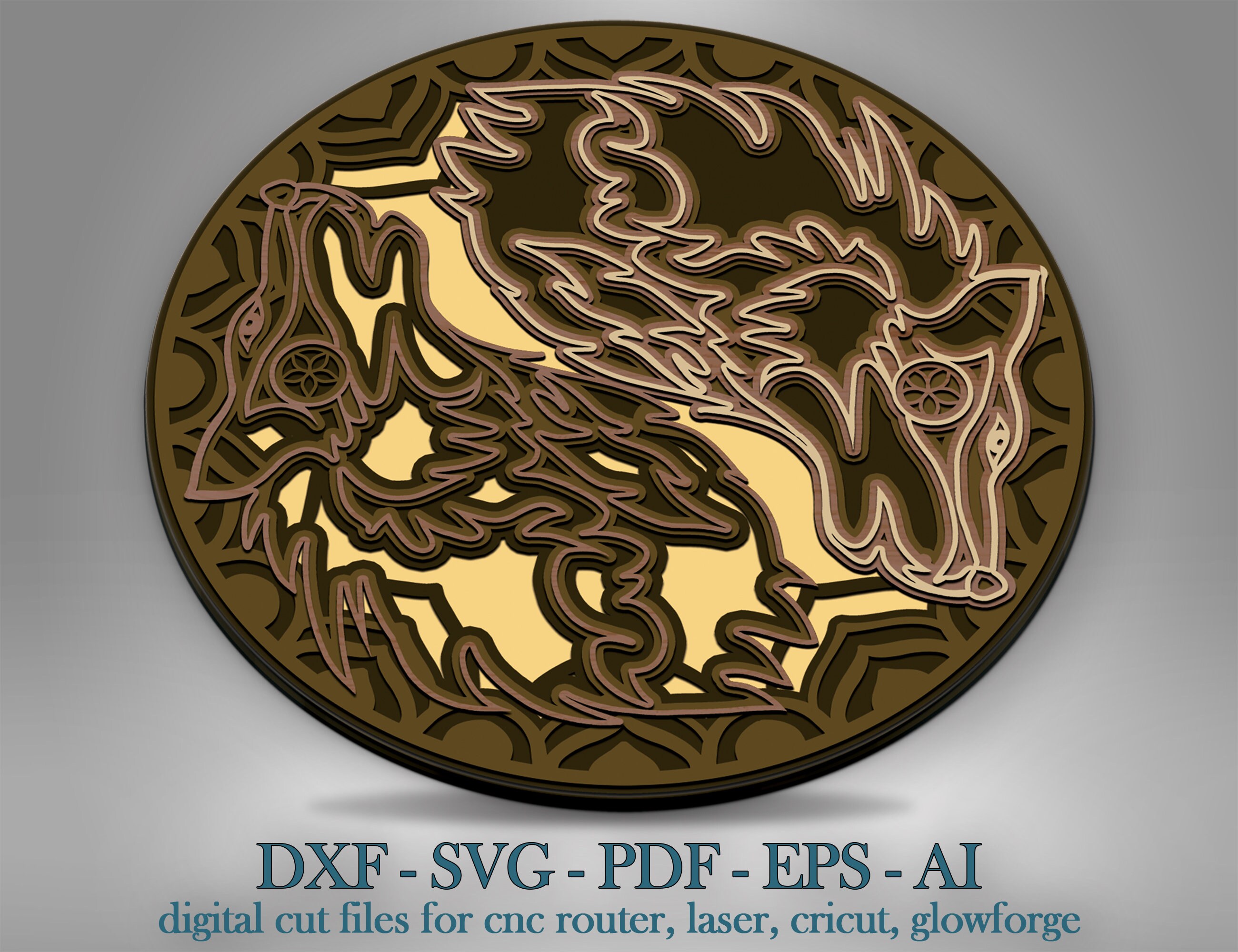 Download Wolf Yin Yang Layered SVG 3d Wolf Yin Yang Mandala Shadow ...