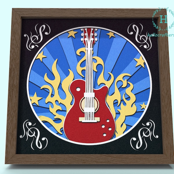 3d GUITAR Svg, GUITAR Shadow Box Svg - Cricut Files, Cardstock Svg, Silhouette Files - HelloCrafterSvg