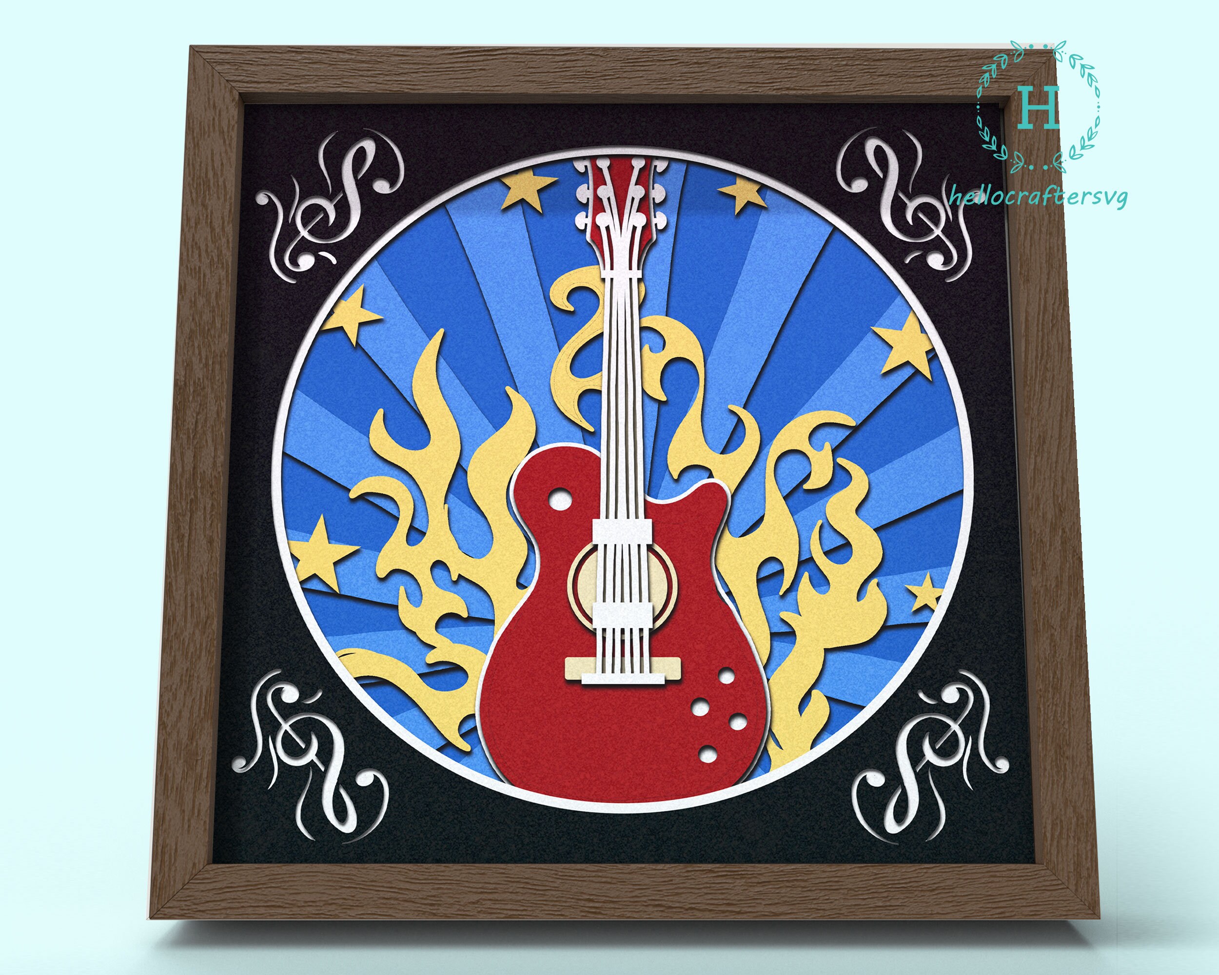 3d GUITAR Svg GUITAR Shadow Box Svg Cricut Files Cardstock Etsy