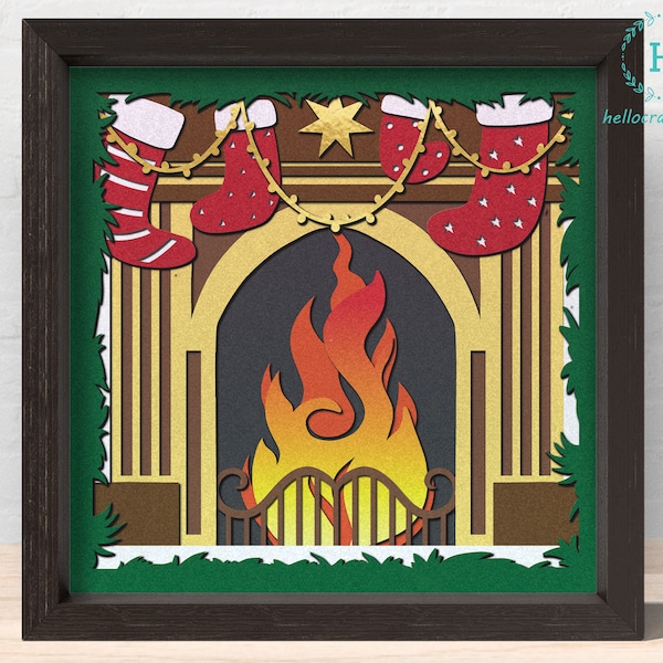 3d Christmas FIREPLACE Svg, CHRISTMAS Shadow Box Svg - Cricut Files, Cardstock Svg, Silhouette Files - HelloCrafterSvg