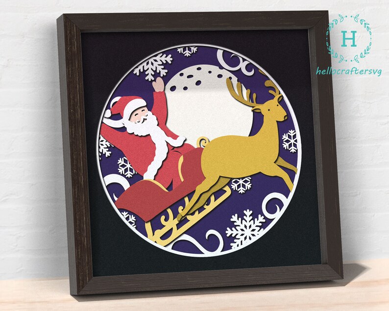 3D SLEIGH SANTA Christmas Shadow Box Svg Cricut Files Etsy