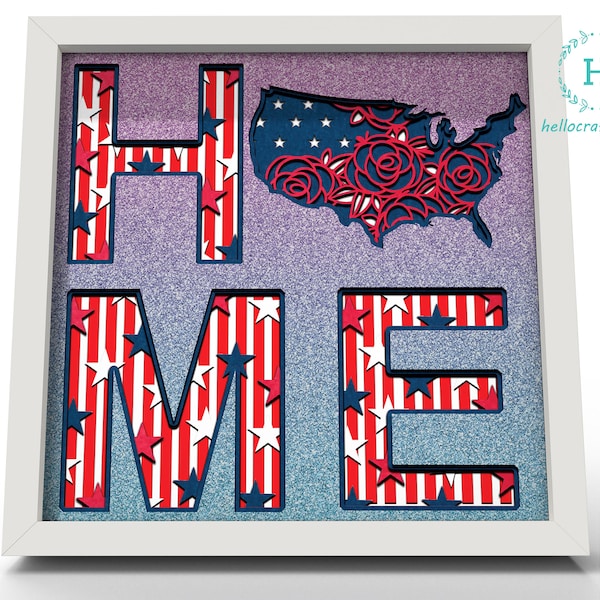 3D HOME Svg, 3d Patriotic Usa Svg, 4th Of July Svg, Shadow Box Svg - Cricut Files, Cardstock Svg, Silhouette Files - HelloCrafterSvg
