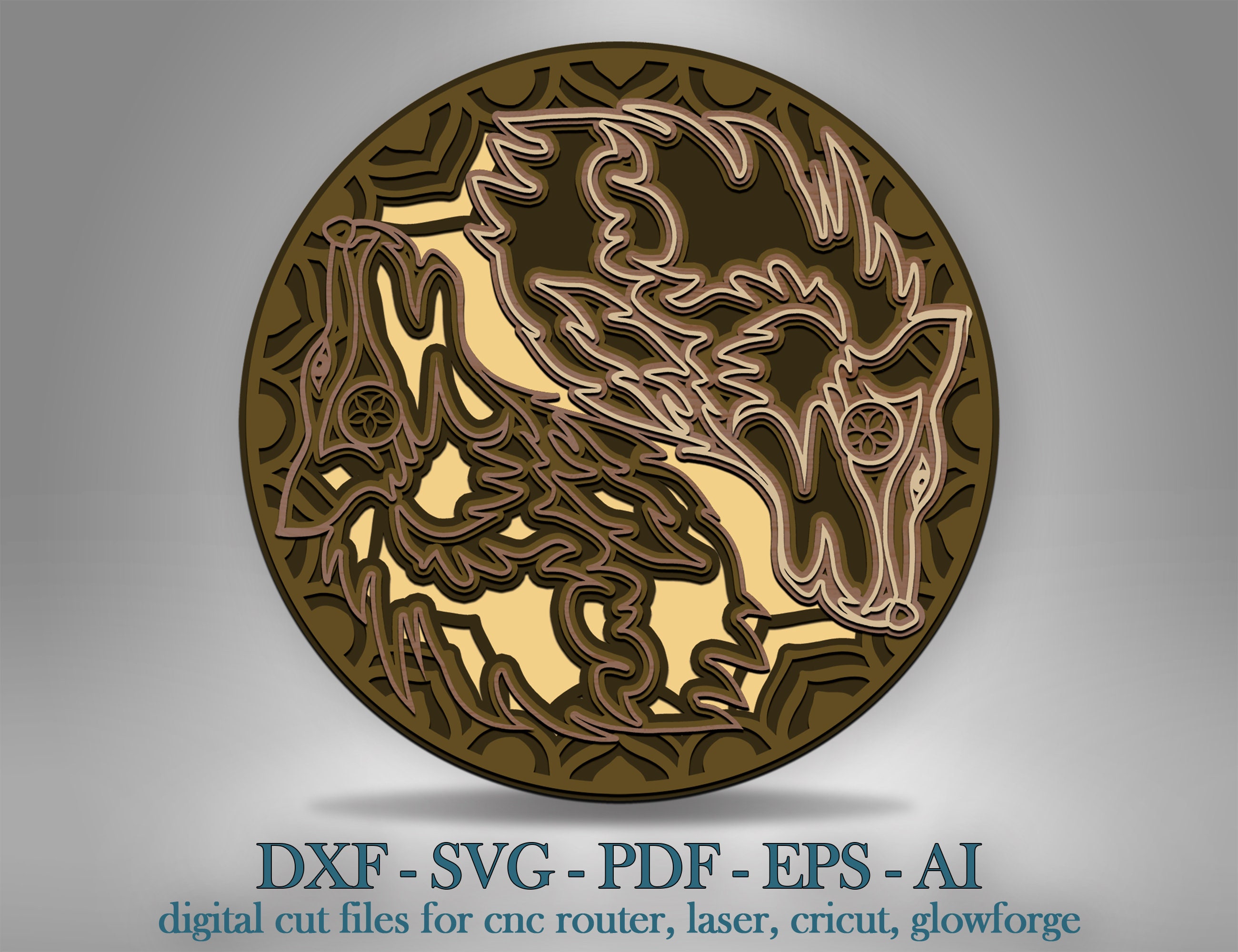 Download Wolf Yin Yang Layered SVG 3d Wolf Yin Yang Mandala Shadow ...