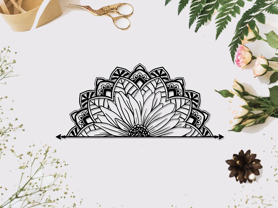 Half mandala svg Half daisy sunflower mandala svg half | Etsy