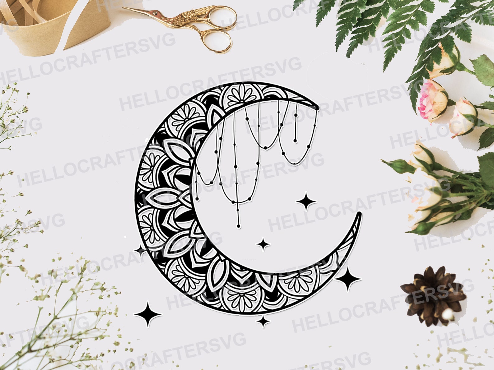 Download Half moon svg half mandala moon svg crescent moon svg cut ...