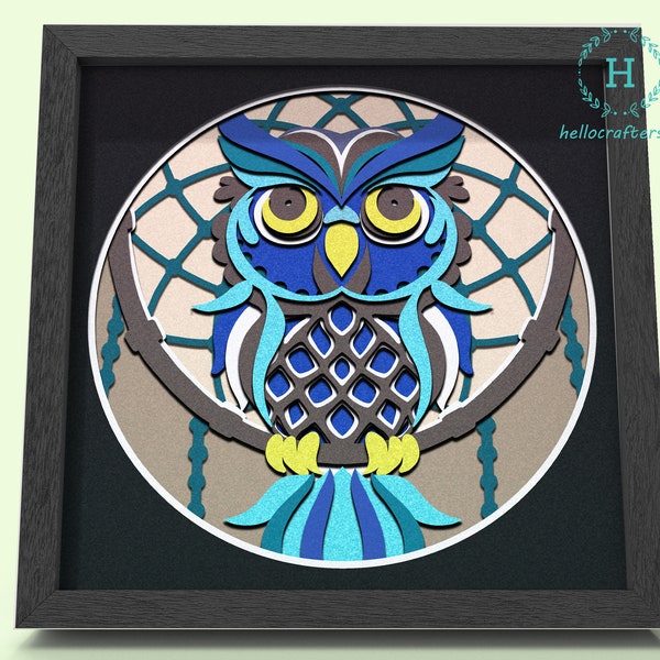 3D OWL Svg, DREAMCATCHER OWL Shadow Box Svg - Cricut Files, Cardstock Svg, Silhouette Files - HelloCrafterSvg