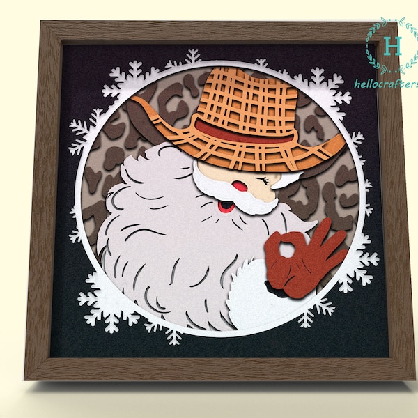 3d COWBOY SANTA, 3D CHRISTMAS Shadow Box Svg - Cricut Files, Silhouette, Cardstock Svg, Paper Cut Craft Svg - HelloCrafterSvg.
