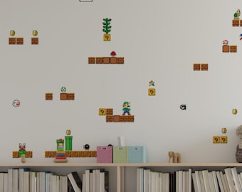 100x 8-BIT RETRO PLATFORMER Sticker Set - 1980s Video Game Themed Wall Stickers - Build/Customize Your Own Level !