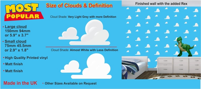 Toy Story Clouds look réaliste Stickers muraux en vinyle pour chambre à coucher 98 image 7