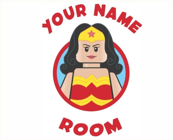 PERSONALISED WITH YOU NAME Lego Marvel Wonder Woman  door sticker 