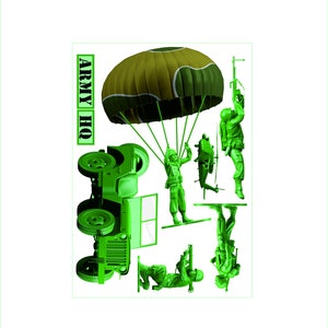 GREEN ARMY VEHICLES x32 Wall Sticker Set - Various Men And Vehicles
