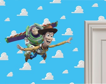 Buzz Lightyear and Woody flying -  Wall Sticker - Large - 590mm x 360mm - Cut to Shape - SKU 385