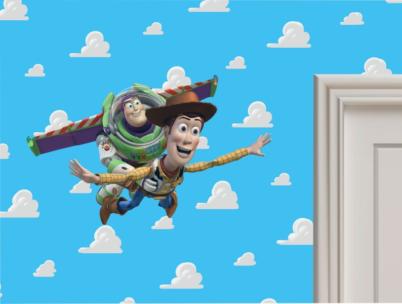 Buzz Lightyear and Woody flying Wall Sticker Large 590mm x 360mm Cut to Shape SKU 385 image 1