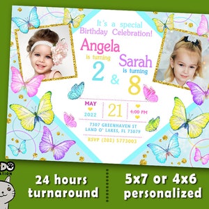 Twins Birthday Invitation: Custom Sibling Party, Joint Celebration (PDF or JPG File)