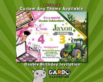 Invitación de cumpleaños personalizada, invitación de cumpleaños para gemelos, fiesta de hermanos, cumpleaños doble, archivo digital imprimible