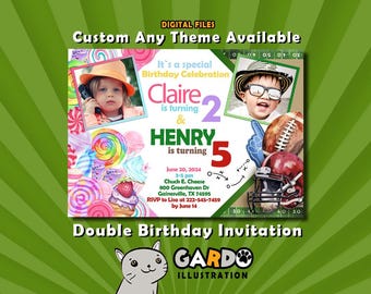 Invitación conjunta personalizada: invitación de cumpleaños para gemelos, hermanos o dobles, cualquier tema, archivo digital