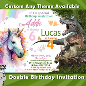 Sibling Birthday Invitation, Double Invitation, Dual Invitation,Combined Invitation, Twins Birthday Invitation, Custom Invitation