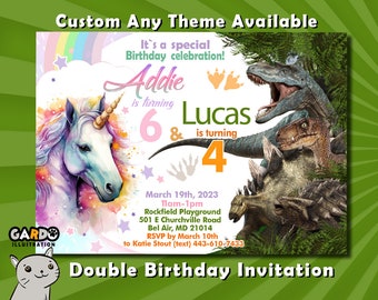 Joint Birthday Invitation, Sibling Party Invite, Twins Birthday Invitation, Double Birthday Any Theme, Printable Digital File