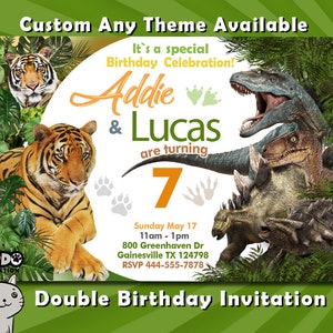Invitación de cumpleaños para hermanos, invitación doble, invitación doble, invitación combinada, invitación de cumpleaños para gemelos, invitación personalizada
