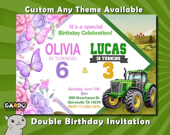 Joint Birthday Invitation, Sibling Party Invite, Twins Birthday Invitation, Double Birthday Any Theme, Printable Digital File