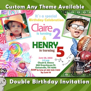 Sibling Birthday Invitation, Double Invitation, Dual Invitation,Combined Invitation, Twins Birthday Invitation, Custom Invitation