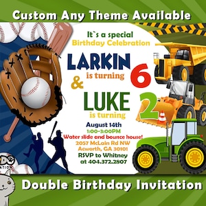 Twins Birthday Invitation: Custom Theme, Sibling Celebration (Digital)