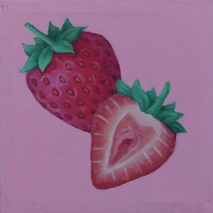 Strawberry 6 x 6 oil painting on canvas