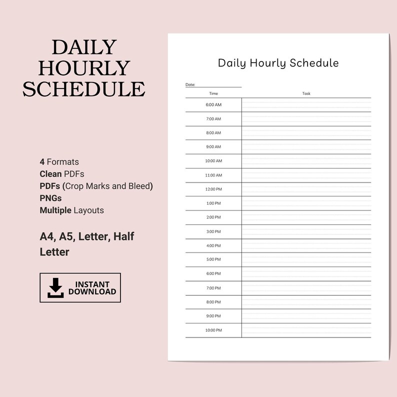 Printable Hourly Schedule Template | Daily Time Management Planner ...