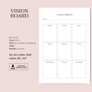 Modello di bacheca visionaria stampabile: Goal Tracker (PDF A4/A5/Lettera)