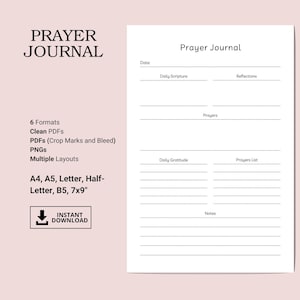 Printable Prayer Journal Template | Reflect, Write, and Connect Spiritually | Minimalist Design | A4/A5/Letter | Instant PDF Download