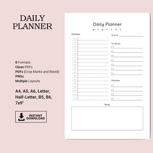 Minimalist Productivity Planner | Daily Hourly Schedule | Personal Daily Plan | Daily Planner Printable | A5/A4/Letter | Instant Download