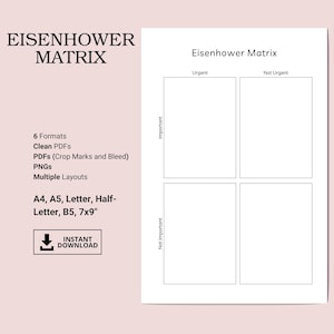 Matriz de Eisenhower imprimible / Plantilla de gestión de tareas y prioridades / Organizar por urgencia e importancia / A4/A5/Carta PDF Descarga instantánea