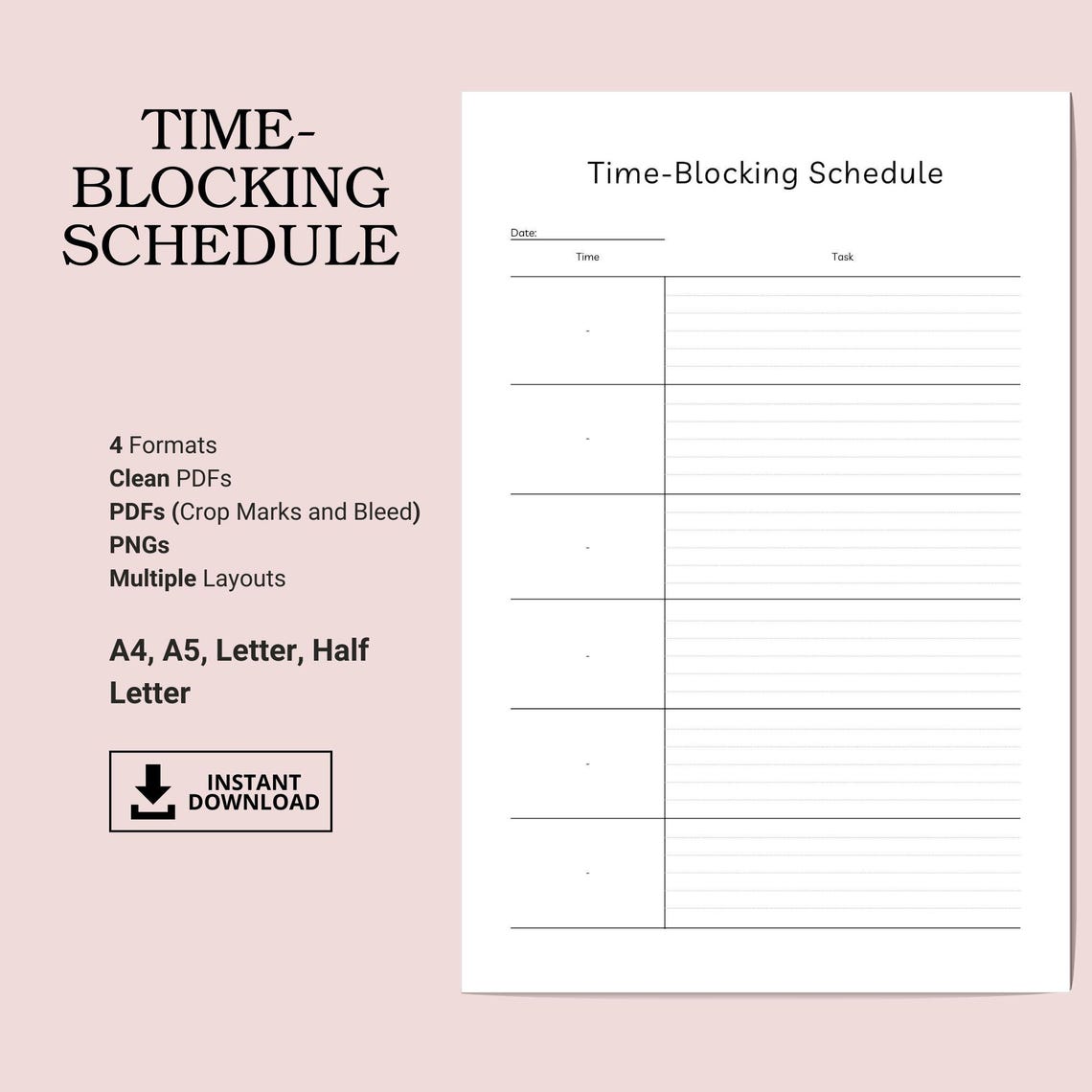 Printable Time-blocking Schedule Template | Daily Time Block Planner ...
