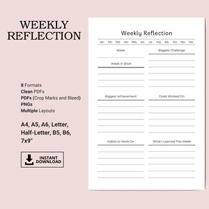 Weekly Review and Reflection | Evaluation and Summary Template | Printable Insert | A4/A5/Letter/Half Size | Instant PDF Download