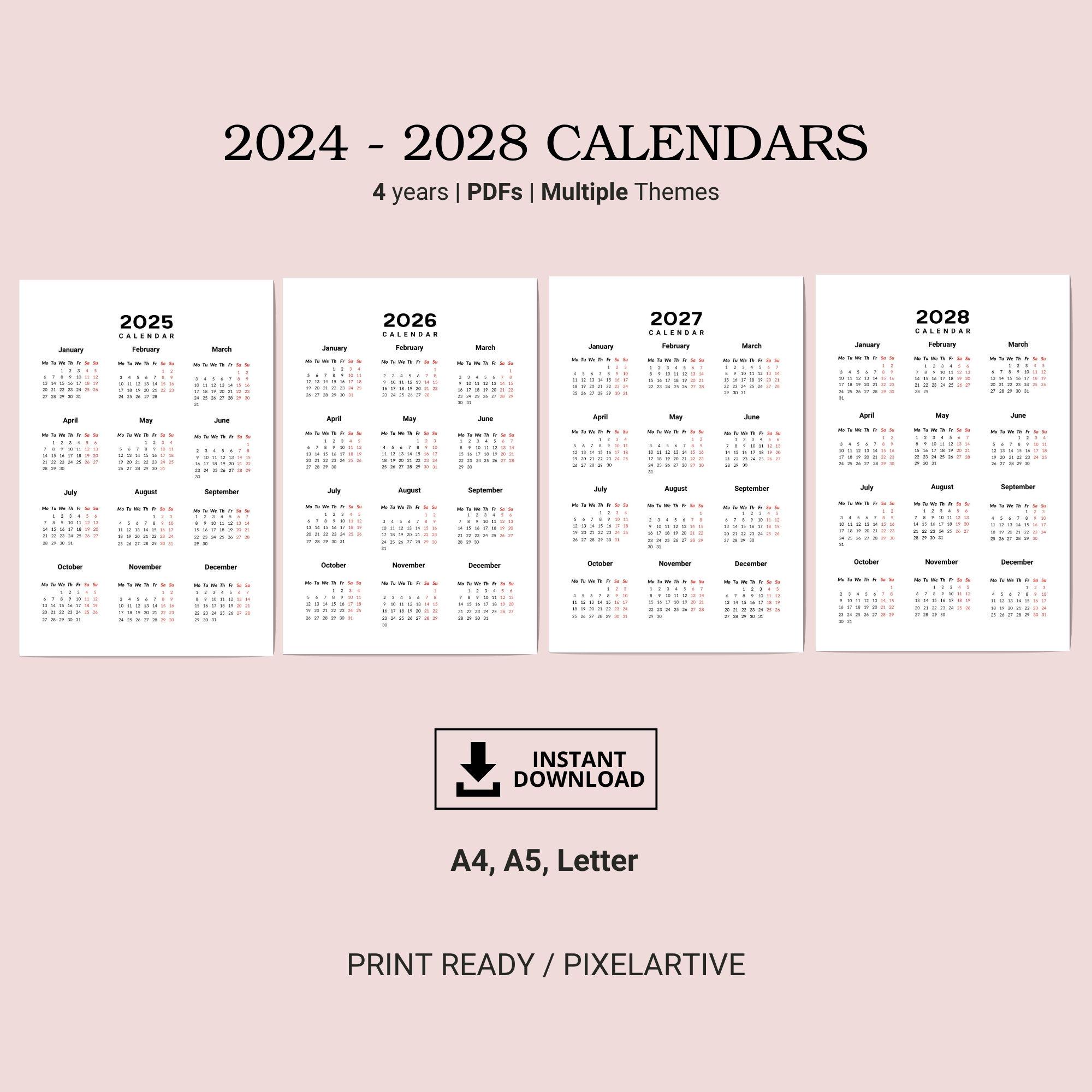 Printable 2025, 2026, 2027, 2028 Calendar, Portrait, A4, A5, Letter, Printable Calendar, 2025 Calendar, 2026 Calendar, 2027 Calendar, 2028 - Etsy printable-2025-2026-2027-2028-calendar-portrait-a4-a5-letter-printable-calendar-2025-calendar-2026-calendar-2027-calendar-2028-etsy