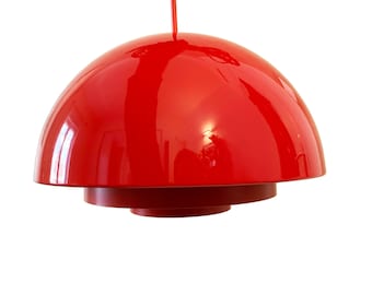 Jo Hammerborg 'Milieu' Red Pendant Lamp, Fog & Morup, Danish 70s Design