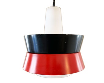 Niebla y moerup Luz colgante - Danés mediados de siglo - Lámpara vintage - Rojo y negro - Diseño de la década de 1960