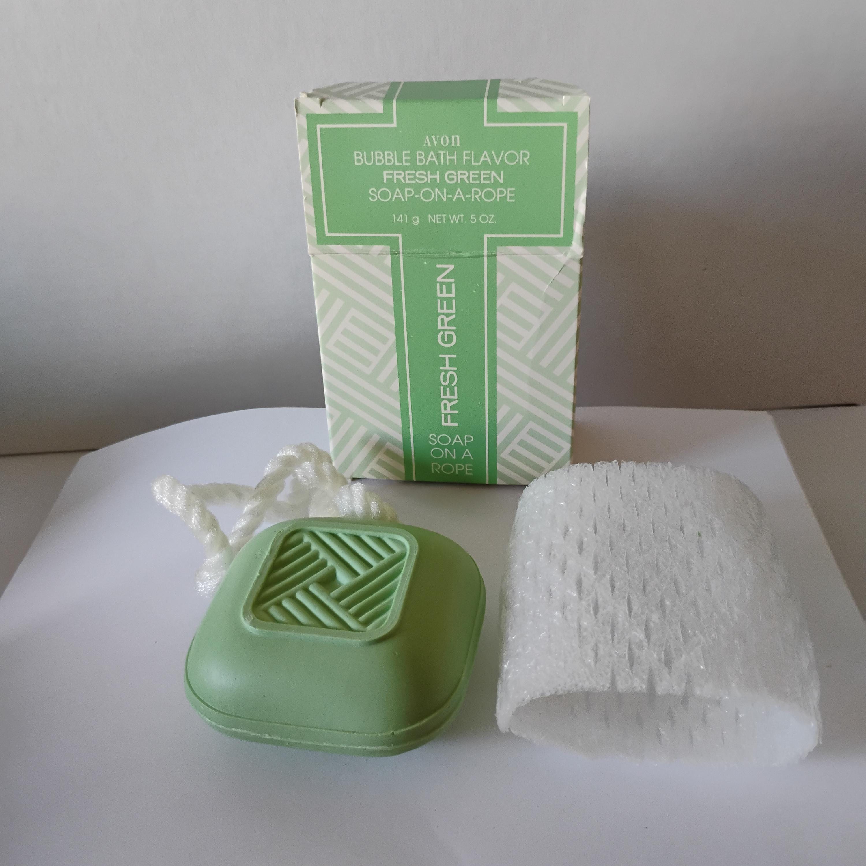 avon glutathione soap FRESH GREEN Bubble Bath Flavor Soap-On-A-Rope, 5 oz. Net Wt., Never Used, MiB, Discontinued, Vintage, NOS Glutathione S-Transferase Mu3 (GSTM3)
