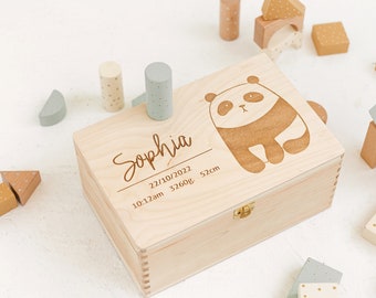 Unique Wooden Newborn Metric Box with Cute Panda Design, Keepsake for Baby's Growth, Perfect New Parent Gift I Newborn Milestone Recording