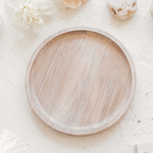 Whitened Oak Modern Wooden Round Tray Classic Design White Etsy